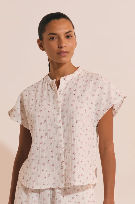 Chemise de pyjama &agrave; motifs fleuris en coton;${refinementColor}
