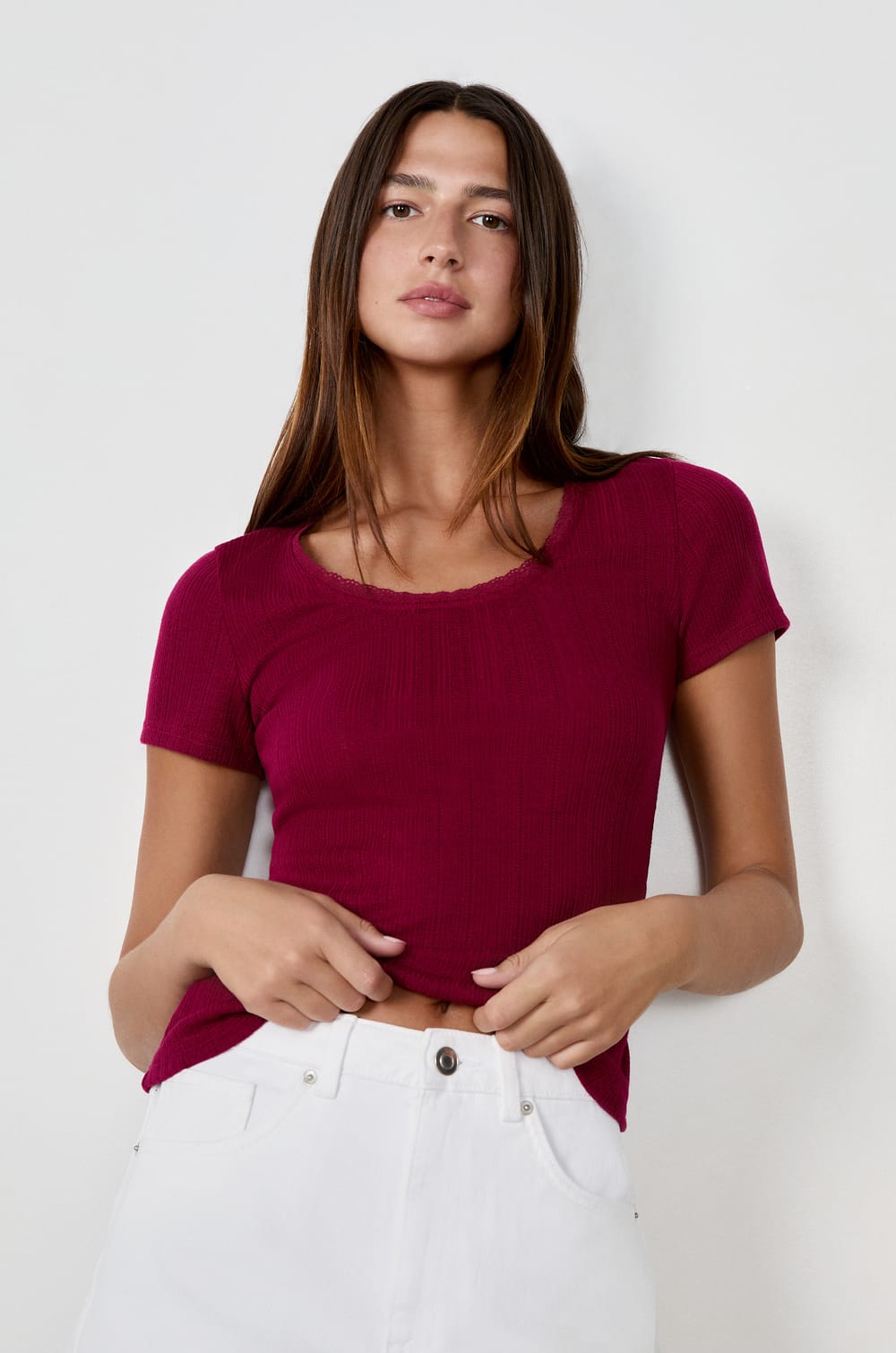 T-shirt en maille manches courtes;${refinementColor}