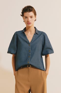 Chemise &agrave; manches courtes en coton;${refinementColor}