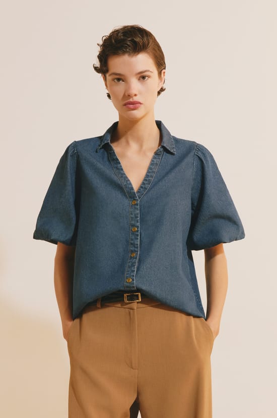 Chemise &agrave; manches courtes en coton;${refinementColor}