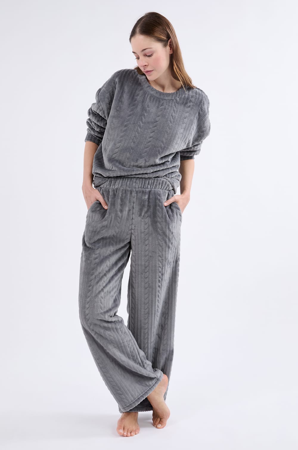 Pantalon de pyjama effet velours;${refinementColor}