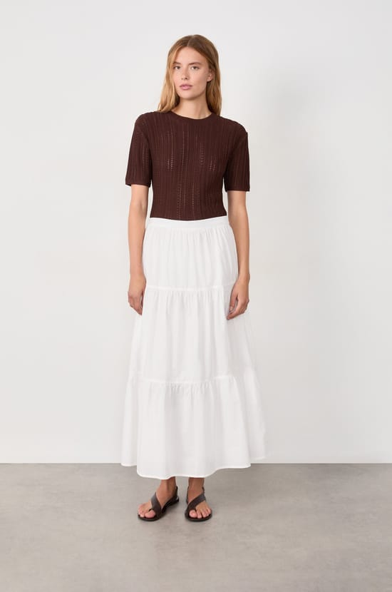 Long pleated cotton skirt;${refinementColor}