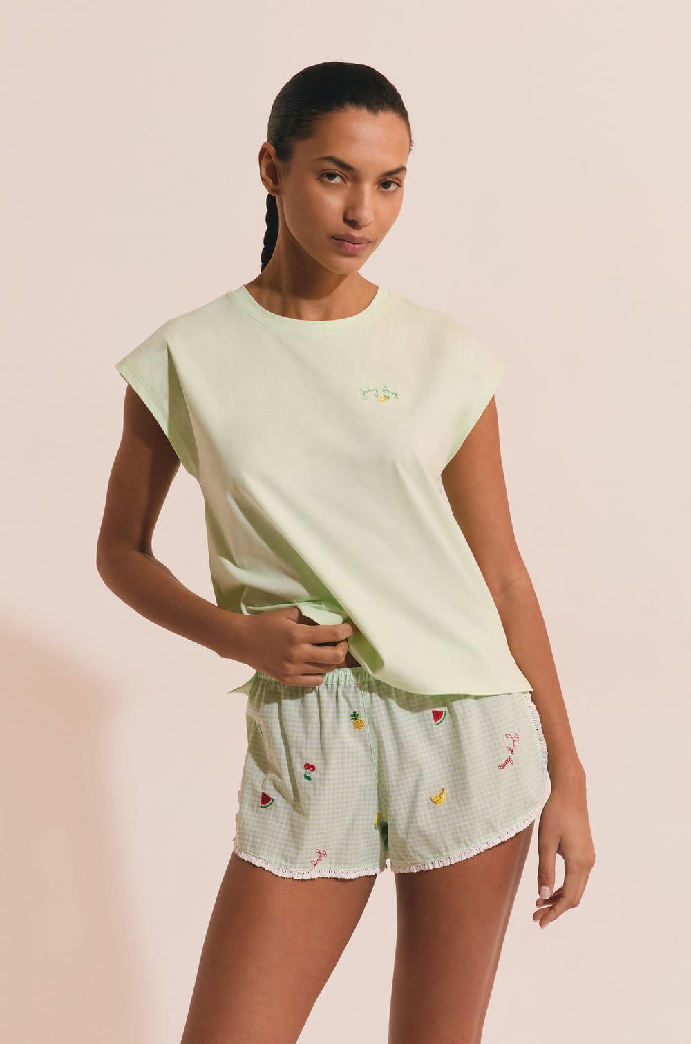 T-shirt de pyjama &agrave; inscription "juicy lover" en coton;${refinementColor}