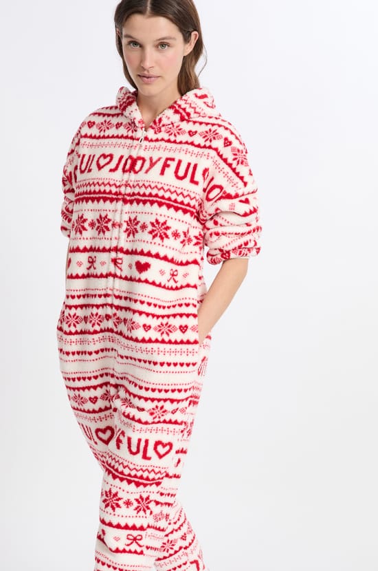 Combinaison de pyjama à motifs avec capuche;${refinementColor}
