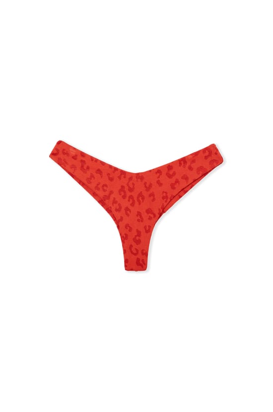 High-Waist Brazilian Bikini Bottom with Jacquard Effect;${refinementColor}