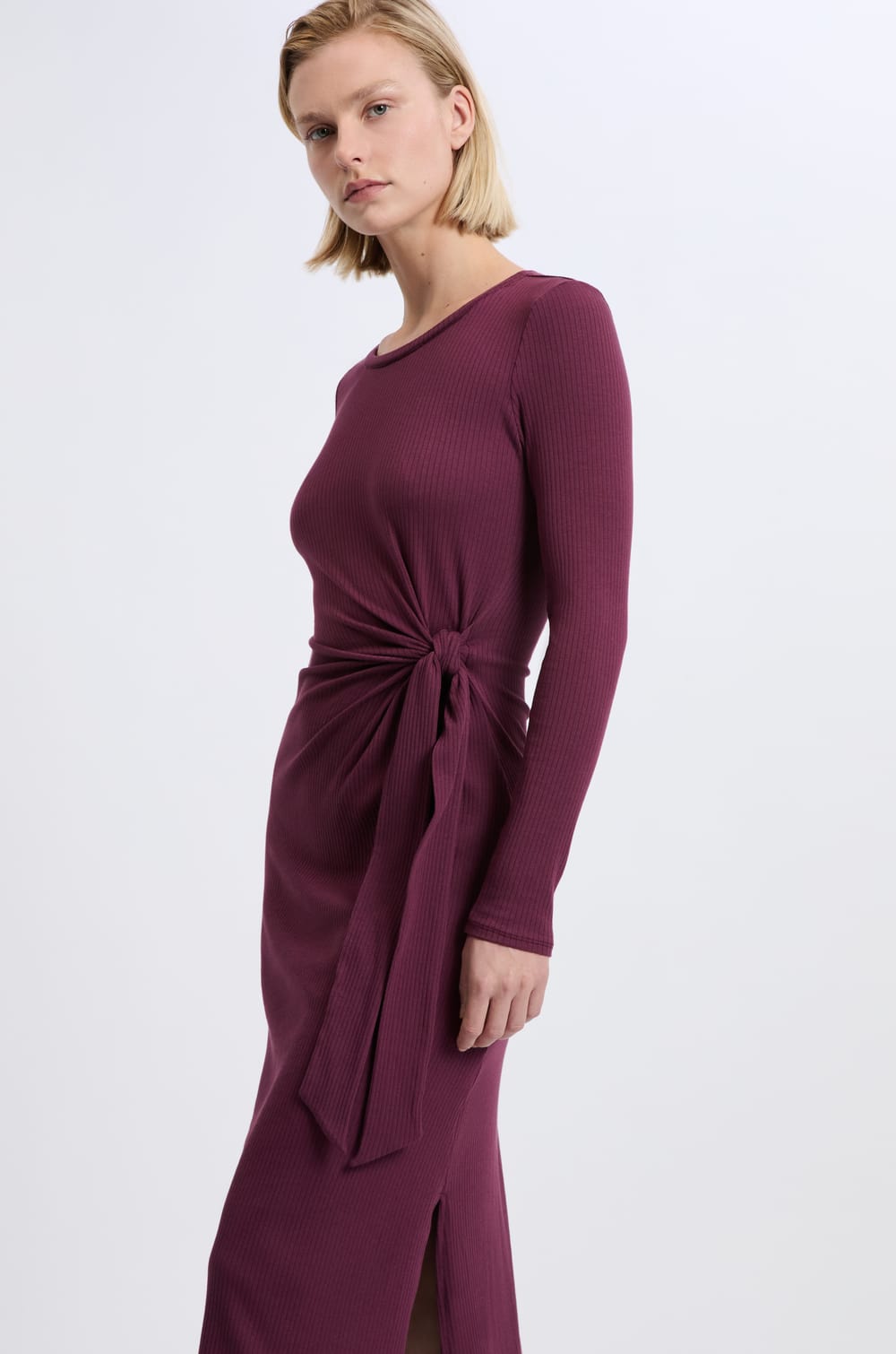 Dress with tie detail in cotton;${refinementColor}