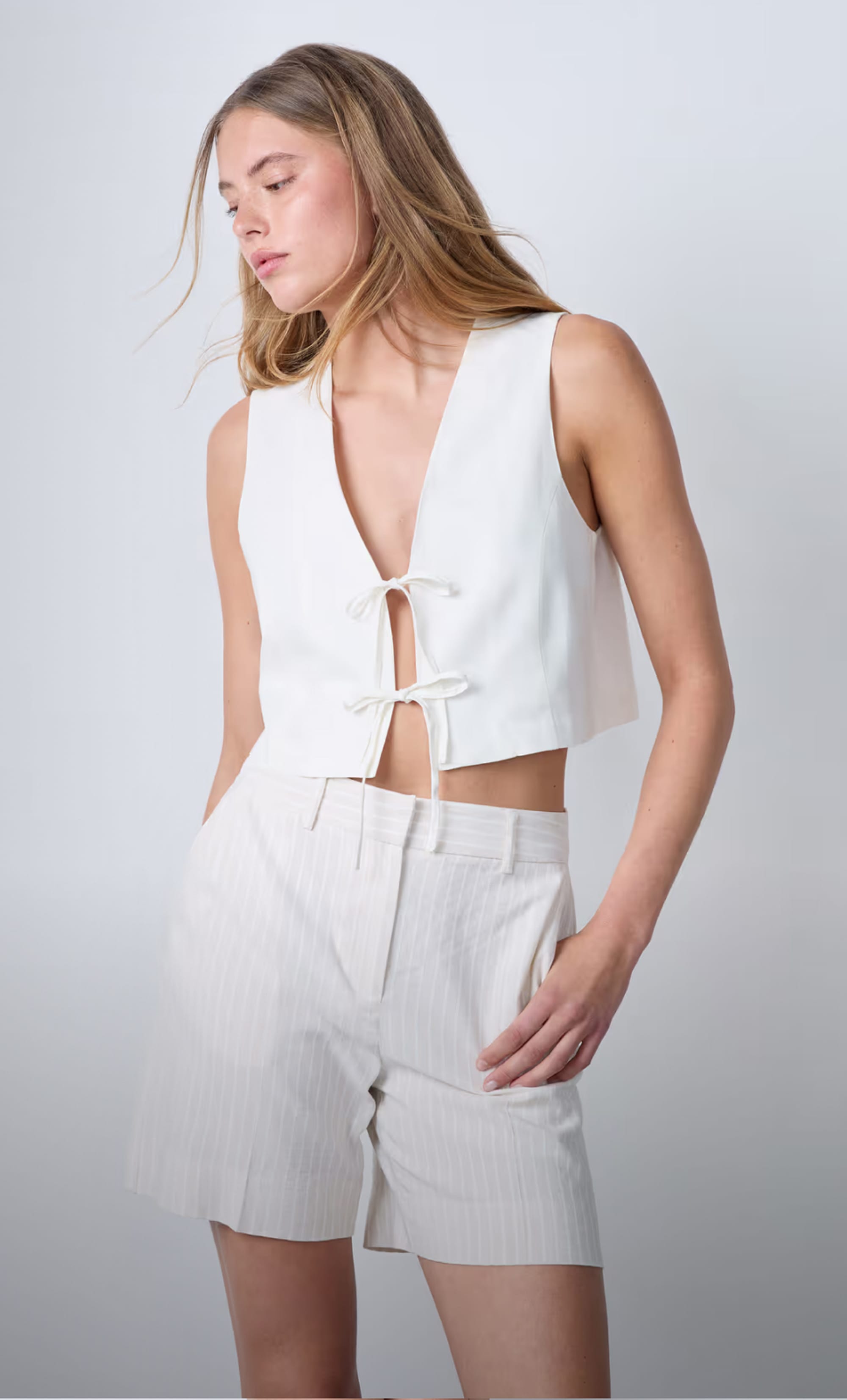Front-tie shirt with denim effect - GINO - BLEU - ETAM
